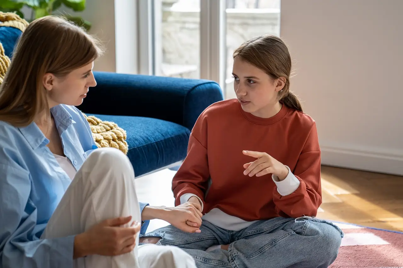 parent and child talking